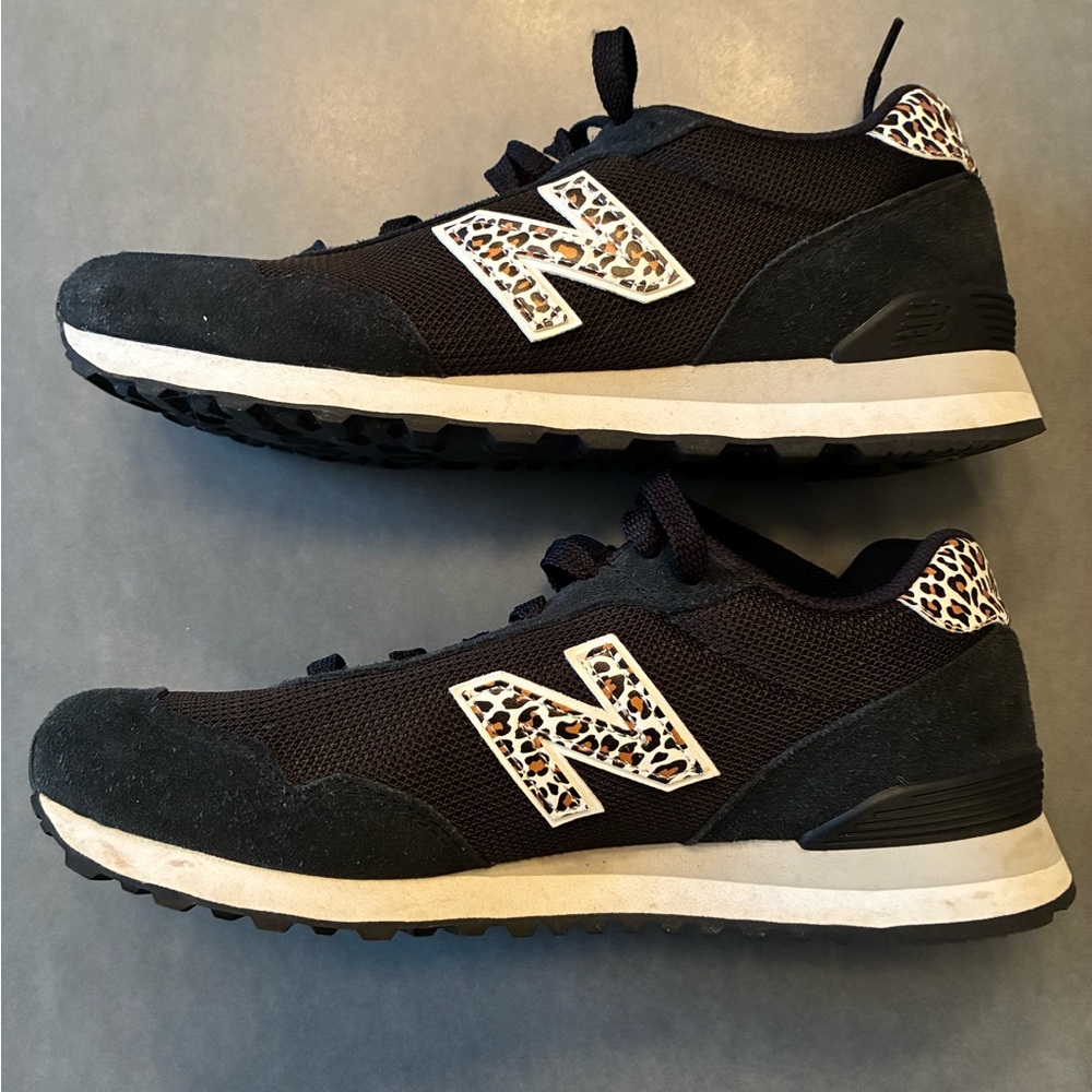 New Balance Black and Leopard Accent Sneakers